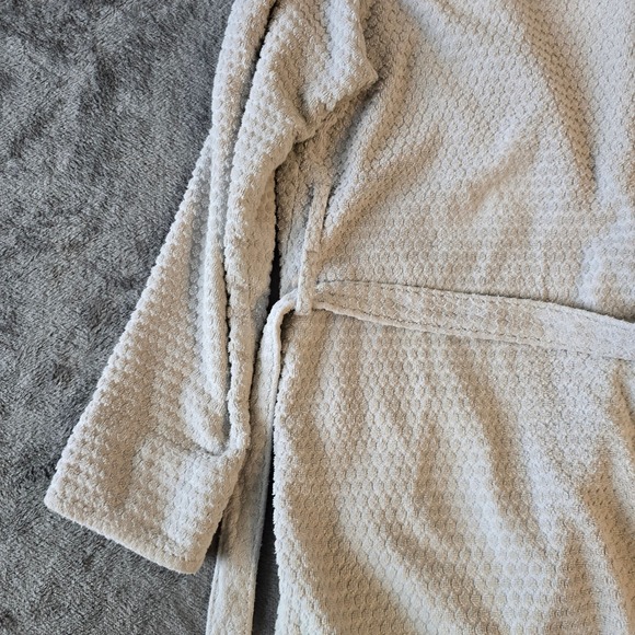Pottery Barn Women Gray Cotton Waffle Weave Bath Robe Shawl Collar Small Turkey - Picture 13 of 16
